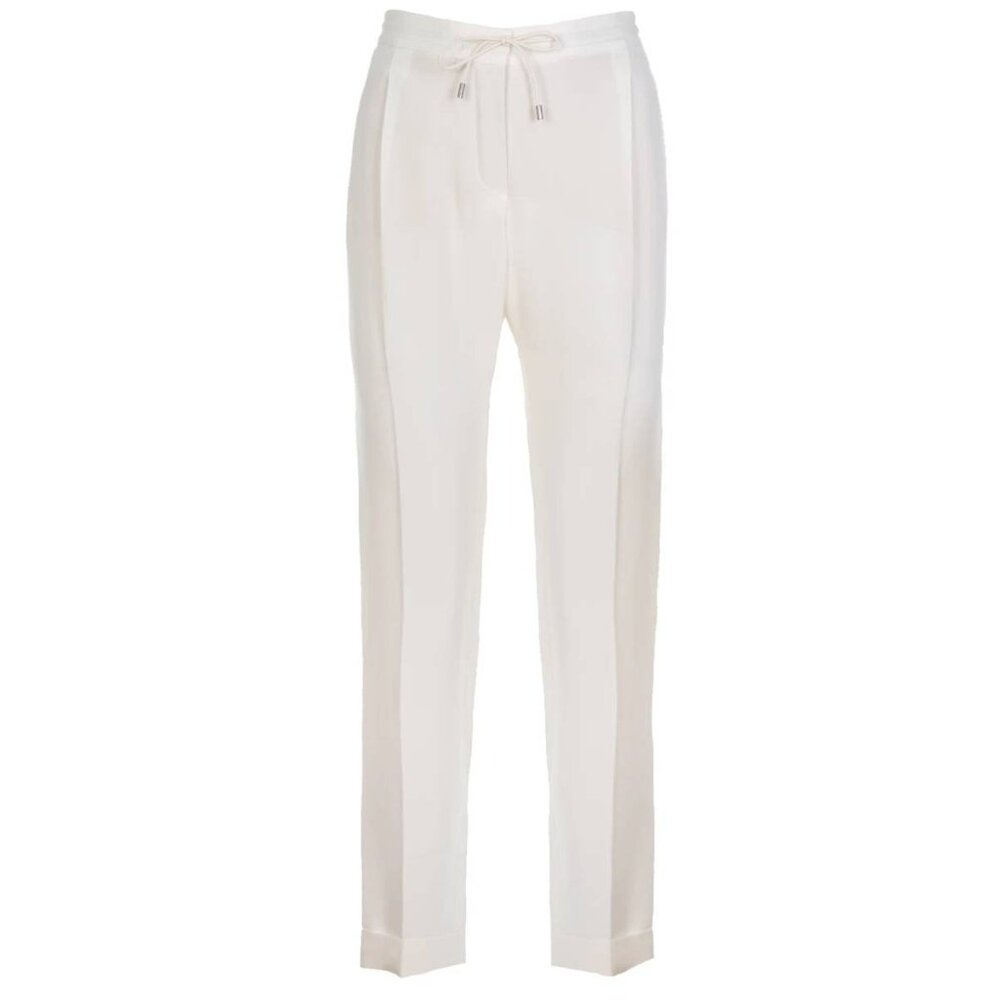 Loro Piana Cream Silk Crepe Drawstring Trousers